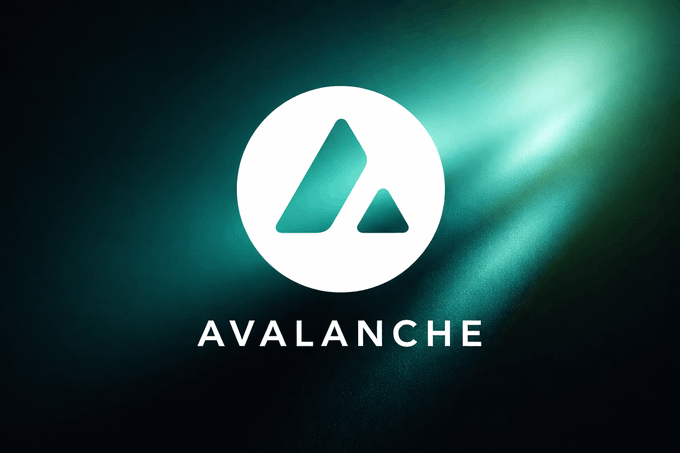 The image displays the Avalanche (AVAX) logo—a stylized "A" inside a white circle—against a dark teal background with a dramatic light flare, accompanied by the text "AVALANCHE" beneath it. This branding directly supports the post's focus on Avalanche's Q2 2026 growth, highlighting milestones like 235.6M C-Chain transactions, $84.4B in stablecoin volume, and the launch of its Payments Collective.