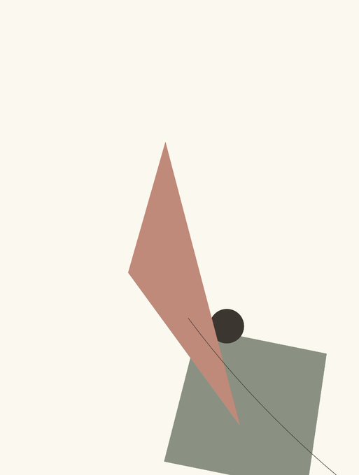 A minimalist abstract composition featuring overlapping geometric shapes—a dusty rose diamond, a black circle, and a sage green square—connected by a thin line, likely representing a digital art NFT listed on OpenSea's Ethereum marketplace titled "Primera 176."