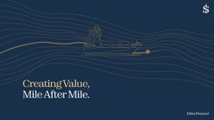 The image is a stylized promotional graphic with a dark navy background featuring gold wavy lines and a small ship illustration, prominently displaying the text "Creating Value, Mile After Mile" alongside the "@EthraNetwork" tag. It visually reinforces the post's message about EthraShip's reverse approach—building real-world shipping assets (dry bulk vessels) for four years before adding blockchain, complementing the "ship moving cargo" imagery with a focus on tangible value creation.