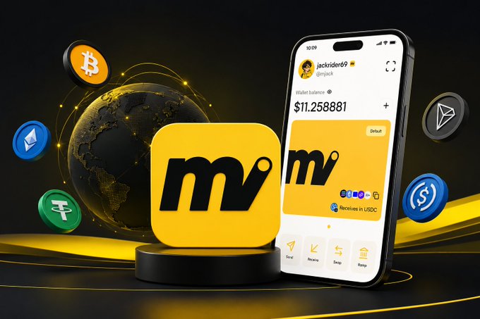 A promotional graphic for a cryptocurrency wallet app featuring a yellow logo, a phone displaying a balance of $11.258881 for user 'jackrider69', and floating icons for Bitcoin, Ethereum, and Tether.