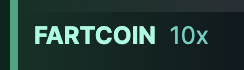 The image shows "FARTCOIN 10x", which directly relates to the accompanying post about being "long $Fartcoin" and expecting a 20% candle.