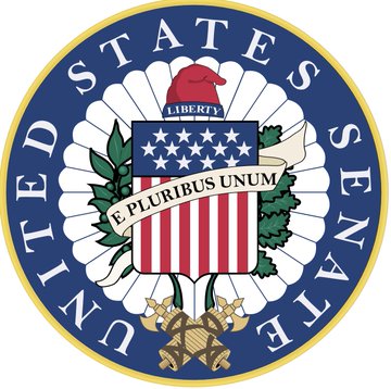 The image shows the official seal of the United States Senate, featuring the text "UNITED STATES SENATE" along its circular border, along with "LIBERTY" atop the crest and the motto "E PLURIBUS UNUM" on the central shield.

This seal relates to the post because the news concerns Senate Republicans releasing a new draft of the CLARITY Act, a piece of legislation from the U.S. Senate aimed at regulating cryptocurrency and digital assets, including restrictions on federal officials.