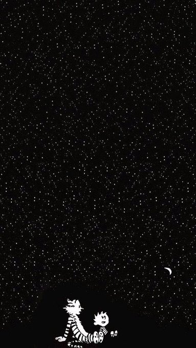 Under a vast starry sky illuminated by a crescent moon, two cartoon characters—one larger striped tiger-like figure and a smaller companion—sit together gazing upward, evoking a sense of wonder and discovery that complements the post's excitement about finding the next "1000x gem" cryptocurrency opportunity.