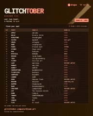 A glitched webpage titled 'GLITCHTOBER' shows a list of chess games played on lichess.org by the user 'polyinnovator' under the 'KINGDOM OF THE BLIND' club.