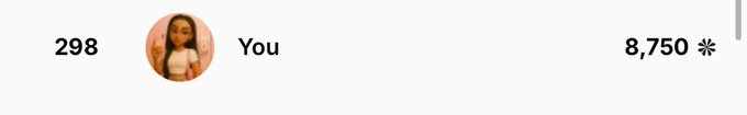 A social media profile header showing the username 'You' with a small avatar, flanked by '298' on the left and '8,750 ✱' on the right.