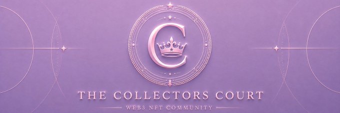 A purple graphic displays a circular logo with a 'C' topped by a crown, labeled 'THE COLLECTORS COURT' and 'WEB3 NFT COMMUNITY'.