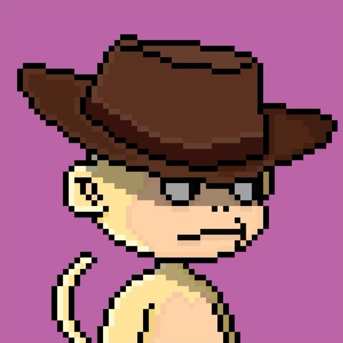 A pixel art portrait of a character wearing a brown cowboy hat, depicted with an angry expression against a solid magenta background.