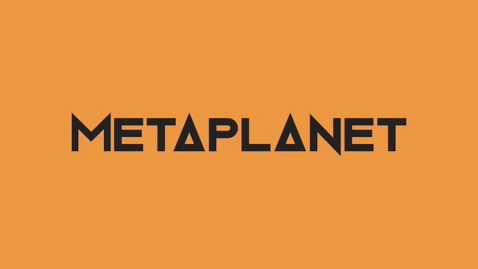 The image displays the "METAPLANET" logo in bold black lettering on an orange background, representing the Japanese company partnering with Progmat to explore digital credit using Bitcoin ($BTC), stablecoins, and tokenized securities as part of its expanding Bitcoin treasury strategy.