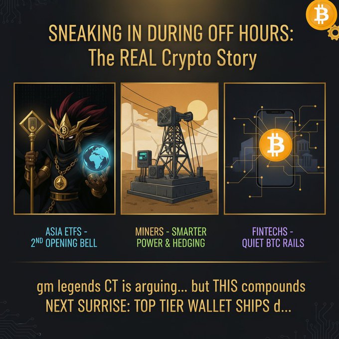 The image features three different illustrations depicting various aspects related to Bitcoin and cryptocurrency trading. The first illustration shows a man dressed as a knight holding a sword, symbolizing power and dominance. The second illustration depicts a city skyline with a wind turbine, representing sustainable energy solutions for the crypto world. The third illustration portrays a cell phone with a Bitcoin icon on it, signifying the integration of digital currency into everyday life.

The accompanying text in the image states that the real story behind Bitcoin is sneaking in during off hours and how it has impacted various aspects such as mining, power markets, hedging, fintechs, and BTC rails. The post also mentions a list of Bitcoin legends and their opinions on the topic.
