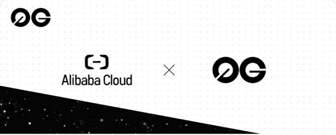 A logo for Aliba Cloud and OGC are displayed in a side by side manner. The black logo has a stylized "O" design, while the white logo features a stylized letter "G". Both logos are set against a stark gray background with white dots scattered throughout.