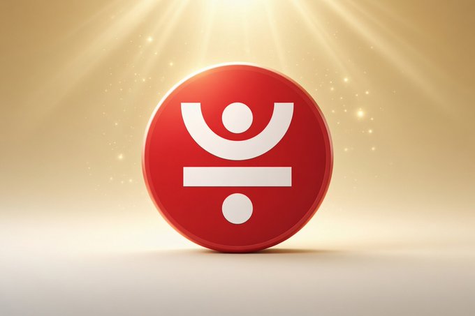 A glossy red 3D coin featuring a stylized white human figure logo radiates golden light against a warm, sparkled background, symbolizing the DeFi platform JUST (JST) highlighted in the accompanying post about democratizing access to decentralized finance.