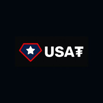 A black logo for 'USAT' features a red diamond shape containing a white star next to the text 'USA₮' (USAT with a Tether symbol).