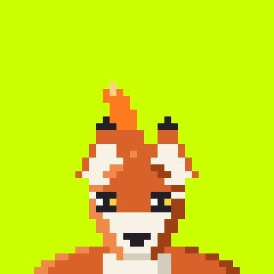 A pixel art illustration of a fox's face against a bright green background, likely serving as a playful and eye-catching graphic to promote a crypto giveaway with 3X guaranteed prizes and a free mint offer.