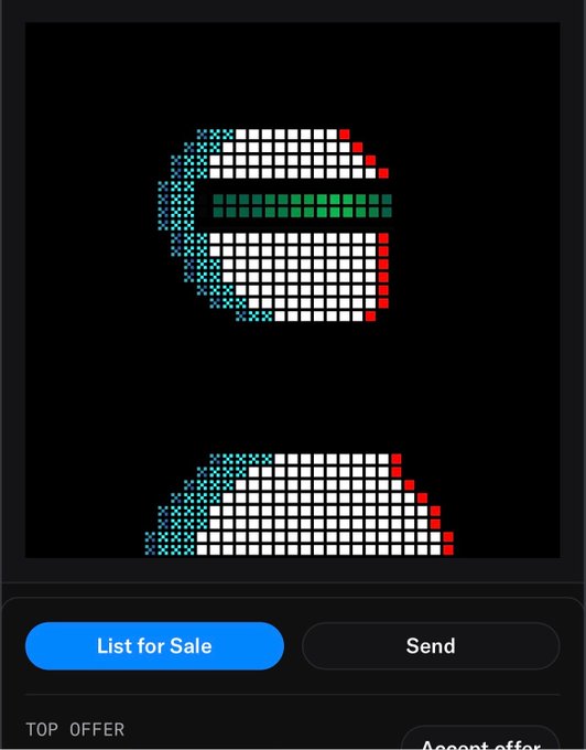 A pixel art representation of a character with a white hat and blue/teal details displayed above buttons labeled 'List for Sale' and 'Send'.