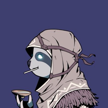 An illustration depicts a hooded figure with glowing blue eyes smoking a cigarette while holding a small cup against a dark blue background.