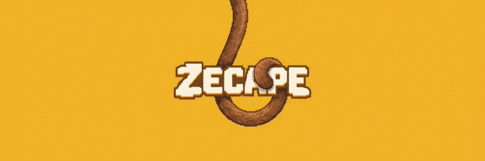 A stylized logo featuring the word 'ZESCAPE' with a monkey tail design element against a yellow background.