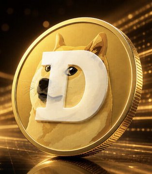 A gold commemorative coin featuring the iconic Doge Shiba Inu mascot encircled by a large white letter "D," set against a glowing golden digital background. The image visually represents the Dogecoin cryptocurrency, the very asset tied to Bitwise's recently discontinued ETF.
