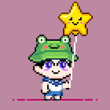 A cute pixel art character wearing a green frog hat holds a smiling yellow star balloon against a pink background, fitting the whimsical "Pixel Babies" theme of the giveaway contest. The image has no visible text, numbers, or tickers.