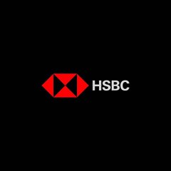 The HSBC logo displayed in red and white on a solid black background.
