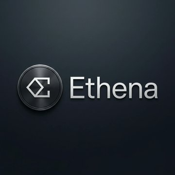 Logo for 'Ethena' displayed on a dark background, featuring a black circular icon with a stylized 'E' symbol.