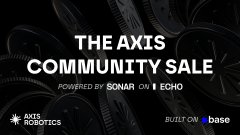 A smaller, cropped version of the previous banner repeating the text 'THE AXIS COMMUNITY SALE POWERED BY SONAR ON ECHO' with the Axis Robotics logo and 'BUILT ON base'.