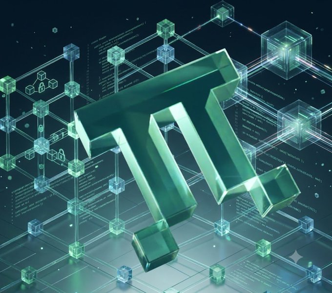 A 3D green metallic letter 'M' floats above a digital blockchain-style network of glowing cubes and code, symbolizing the MANTRA blockchain ecosystem.