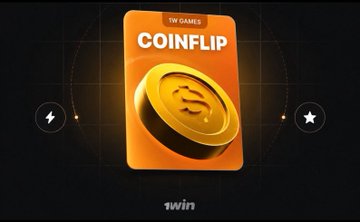 A promotional graphic for a 'Coinflip' mini-game showing 1W Games branding with a gold coin featuring an 'S' symbol and a 'win' indicator.