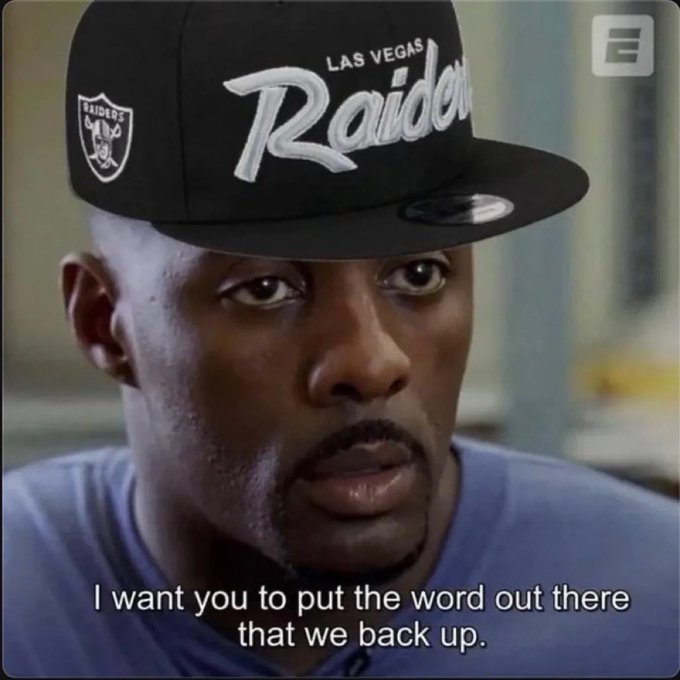 Another frame of the man in the Las Vegas Raiders cap, captioned 'I want you to put the word out there that we back up.'