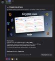 A mobile app screenshot showing a 'Crypto Live' trading interface with a chart for what appears to be a cryptocurrency pair, displayed against a dark background.