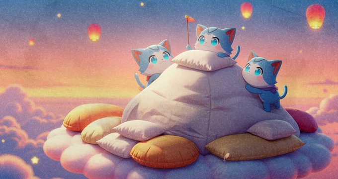 The image features three cartoon cats sitting together on a cloud, with two of them holding a flag while the third one looks up at them. The background shows a sky filled with floating balloons, creating an atmosphere of fun and excitement. The caption "What's better than Wen? Multiple Wens" suggests that there are multiple options or alternatives being discussed in this image, possibly related to the cartoon cats' adventures on the cloud.