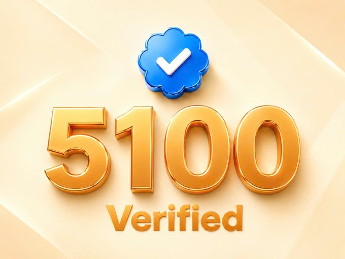 A 3D-rendered graphic displaying "5100 Verified" in golden text with a blue verified checkmark badge on a peach-colored background.