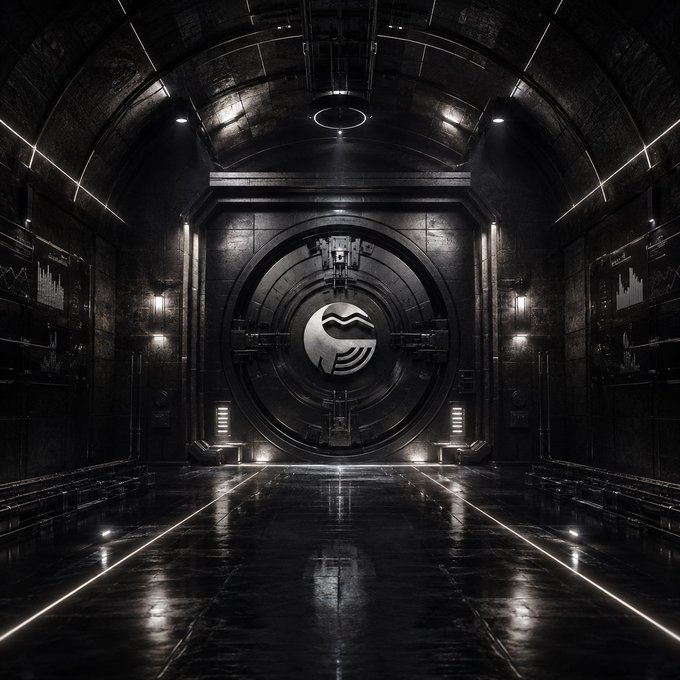 A massive vault door bearing the Mobick logo stands as the centerpiece of a dimly lit, high-tech corridor, symbolizing the platform's bold entry into a competitive onchain finance market alongside Ethereum. The imposing entrance conveys strength, ambition, and the determination to carve out a territory in a rapidly expanding decentralized financial landscape.