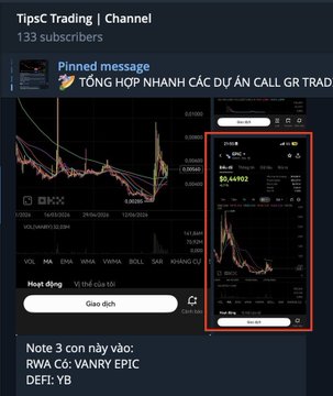 The image shows cryptocurrency charts for GRC, with the text indicating "VANRY EPIC" related to RWA and YB for DEFI, possibly aligning with the post mentioning "$EPIC" and "$TUT".