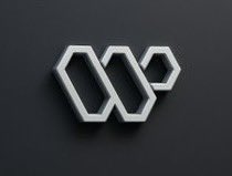 A minimalist 3D rendering of a silver, geometric logo made of three connected hexagonal shapes on a dark gray background.