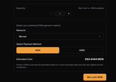 A cryptocurrency swap interface showing a withdrawal selection menu with "MOVR" selected as the payment method and an estimated cost of 652.4644 MOVR.