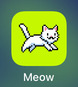 A pixelated white cat with the text "Meow" appears on a green app icon, reflecting the playful branding of the "gmeow" crypto trading platform mentioned in the post, which is now launching with a built-in mobile wallet for faster trades.