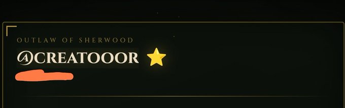 A dark interface screen showing 'OUTLAW OF SHERWOOD' with the username '@CREATOOOR' and a gold star rating.