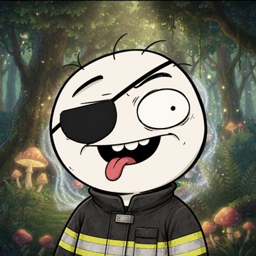 A cartoon character with an eyepatch, wild expression, and tongue sticking out stands in a mystical mushroom-filled forest, matching the pirate/wrecker theme of the @WRECKERSONETH NFT giveaway offering 20 GTD spots.