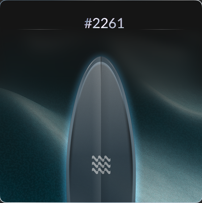 A stylized image featuring the Aquarius zodiac symbol (waves) and the number #2261 displayed on a dark surfboard-like shape against a textured blue background.