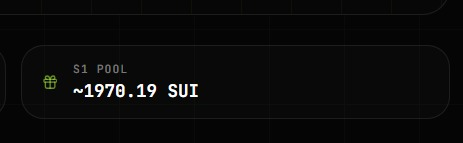 A dark screen displays 'S1 POOL' with a balance of '~1970.19 SUI' next to a green icon.