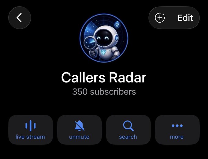 This image displays a small advertisement for a social media app called "Callers radar" which is shown against a black background with white text. The main content of the advertisement features the app logo, displayed at the top, accompanied by the phrase "more options". Below this, there are multiple buttons and icons related to the app, such as "Stream", "unmute", "search", "redotrade", "More", and "Calls radar". The text suggests that the app allows users to follow, track, and engage with TON influencers.