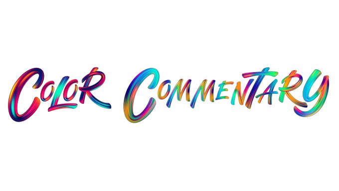 The image features a colorful banner that reads "Color Commentary" written in a rainbow of colors, including shades of blue, green, red, orange, yellow, pink, purple, and white. The text is displayed against a white background, making it stand out prominently. The caption below the image provides additional information about an upcoming event or project related to color commentary.