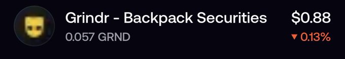 A stock ticker displays "Grindr - Backpack Securities" priced at $0.88, trading at 0.057 GRND with a 0.13% decline, humorously illustrating the concept of "tokenize everything" by suggesting that even the Grindr app could be fractionalized and traded as a crypto asset.