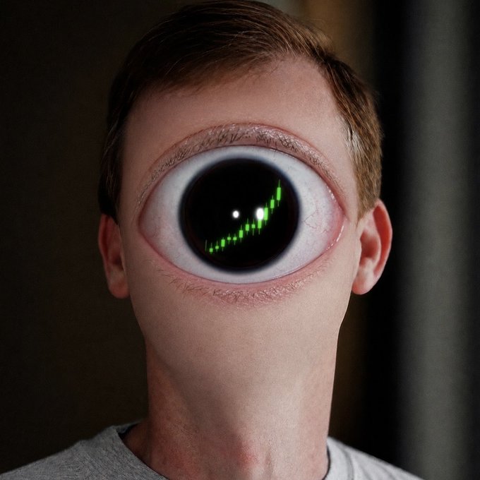 A surreal portrait of a person whose entire face has been replaced by a single giant, realistic human eyeball.