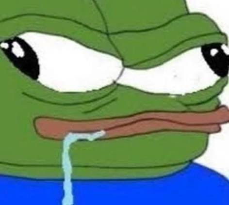 A heavily droopy-eyed, exhausted-looking Pepe the Frog with a glazed expression and drool coming from his mouth, perfectly capturing the numb, defeated sentiment of an XRP holder who has grown so emotionally detached after 9 years of holding that they feel "less than nothing" regardless of whether the price goes to $0 or $100.