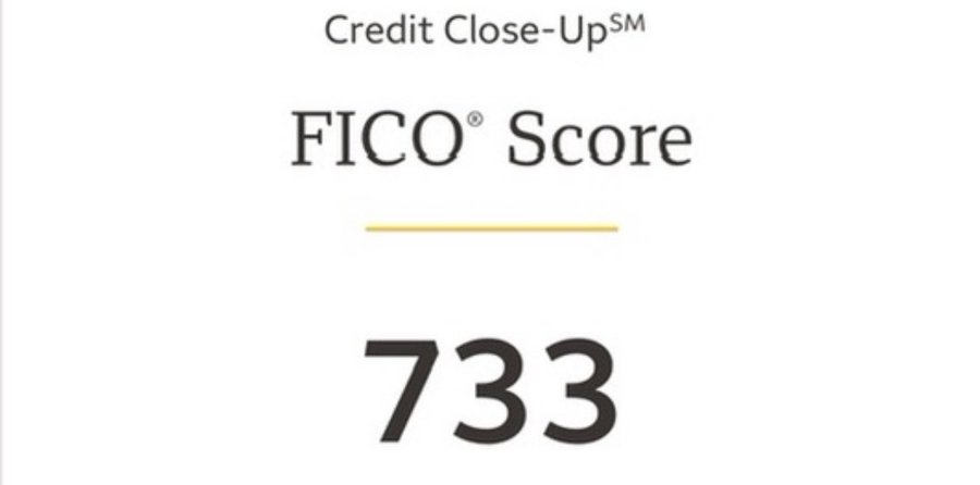 A "Credit Close-Up" display shows a FICO Score of 733. The post's "AUGUST DUMP" caption suggests a release or drop of credit-related information, with the image highlighting a relatively strong but not exceptional credit score.