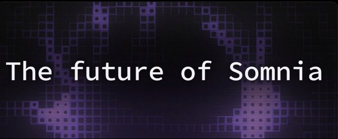 A digital graphic with the text 'The future of Somnia' over a purple pixelated background.