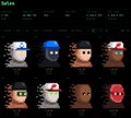 A grid display of various small NFT-style pixel art characters with different colored backgrounds.