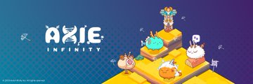 The image displays a stylized, upside-down promotional graphic featuring the text "AXIE INFINITY" alongside colorful, creature-like characters, with the accompanying post explaining how collecting these Axies unlocks various experiences like battling, raising, and exploring within the evolving Axie universe.