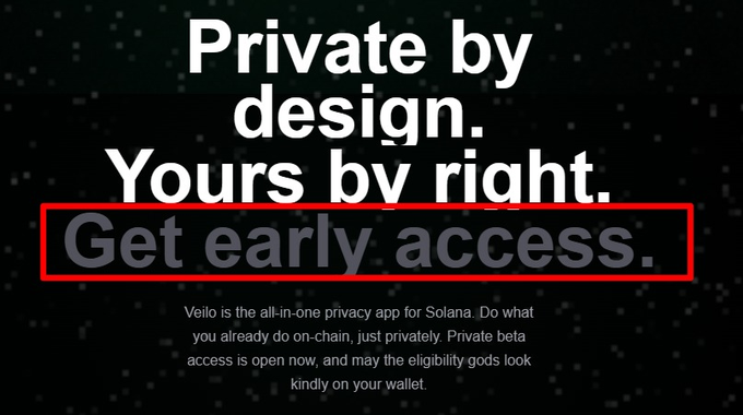 The image features a webpage with an advertisement for Vello Layer, an all-in-one privacy app that connects to solana. The text on the screen says "Private by design. Yours by right. Get early access." This information is relevant because it suggests that the app can help users maintain their privacy while using social media or other online platforms. The image also contains a picture of the Vello Layer app, which highlights its functionality and how it interacts with its users' privacy preferences.